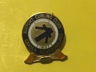 Airport Curling Club Gander Newfoundland Canada Vintage Lapel Pin,  Rare