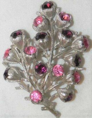 Vintage Sarah Coventry Pink Purple Rhinestone Flower Bouquet Pin Brooch