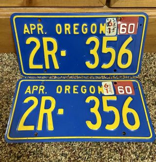 1957 Oregon License Plate Matched Pair With 1960 Tabs 2r - 356