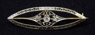 Antique Victorian Art Deco 14k White Gold & Diamond Filigree Pin Brooch 2.  44g