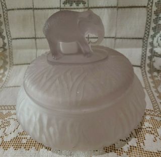 Vintage Elephant Frosted Depression Glass Covered Candy Powder Trinket Dish