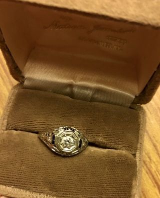 Antique 18k White Gold.  40 Diamond Ring Engagement Wedding Unique Size 8