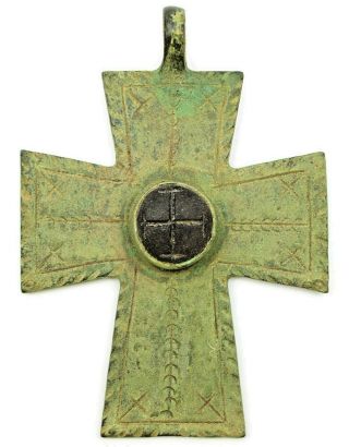 Ancient Rare Viking Byzantian Kievan Rus Large Bronze Cross Amulet 7 - 9th Ad
