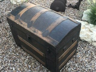 Antique Victorian Ladies Stagecoach / Steamer Trunk Arched Top RARE small Size 3