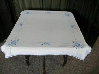 Vintage Tablecloth Hand Embroidered With Flowers Linen