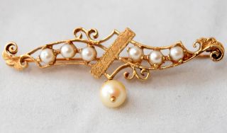 Antique Victorian 14k Solid Gold And Pearl Pin/brooch