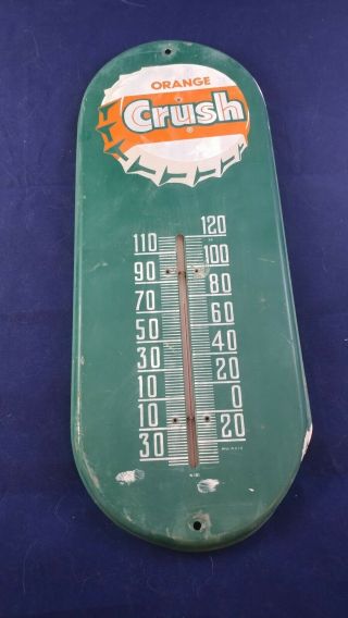 Vintage Metal Orange Crush Thermometer Sign - Antique Old Soda Drink Cola