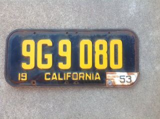 1951 California License Plate With 1953 Tag / Tab