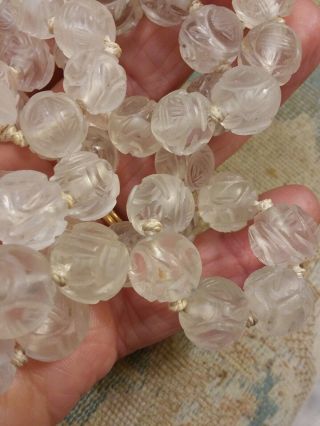 ANTIQUE CHINESE CARVED ROCK CRYSTAL QUARTZ SHOU BEAD NECKLACE 3