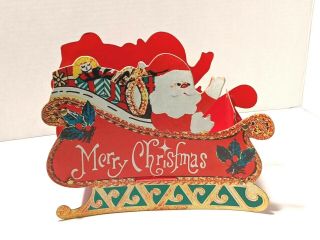 Vintage Merry Christmas Santa Sleigh Cardboard