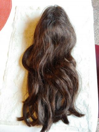 Vintage Human Hair Doll Wig Dark Brown 16 " Long,  Made In Hong Kong