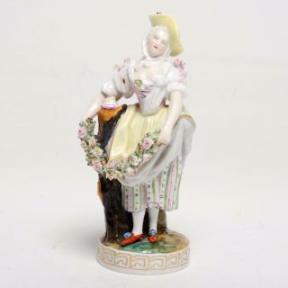 Vintage Meissen Porcelain Figurine,  Woman W/ Flower Wreath Circa 19th C.