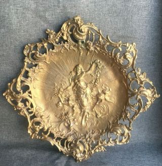 Antique French Art Nouveau Low Relief Tray Made Of Bronze 19th Century Spring