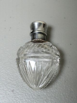 Miniature Antique Cut Glass Lay - Down Scent Bottle Sterling Silver Top,  C.  1900