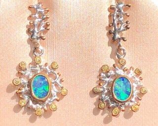 Estate Find 100 Natural Australian Black Opal Earrings Gold Sapphires