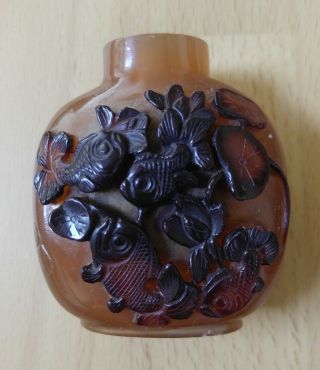Vintage Antique Chinese Peking Glass Fish Snuff Bottle