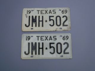 Pair Texas 1969 Auto License Plate Jmh 502