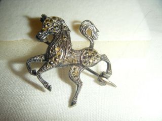 Vintage Sterling Silver Marcasite Horse Brooch