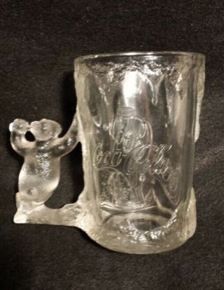 1997 Vtg Coca Cola Coke Polar Bear Handle Mug Glass Stein Heavy Frosted 2