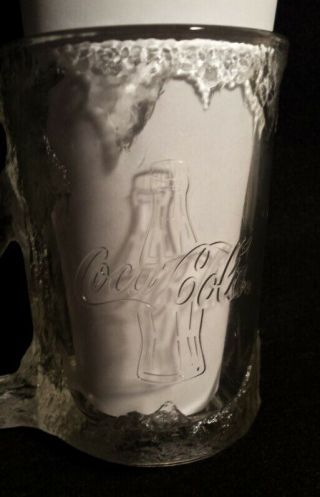 1997 Vtg Coca Cola Coke Polar Bear Handle Mug Glass Stein Heavy Frosted 3