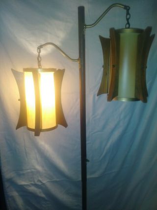 Vintage DANISH MODERN 2 - Way Wooden LIGHT Floor Lamp MID - CENTURY Teak MCM 2