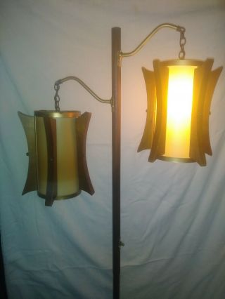 Vintage DANISH MODERN 2 - Way Wooden LIGHT Floor Lamp MID - CENTURY Teak MCM 3