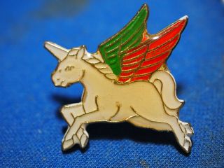 Unicorn Pin,  Red And Green Wings Old Enamel Vintage Unicorn Lapel Pin