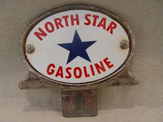 Vintage North Star Gasoline 2 Piece Porcelain Metal License Plate Topper Gas Oil