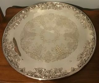 Vintage - Oneida 15 " Round - Etched Silver Plate Serving Tray Platter