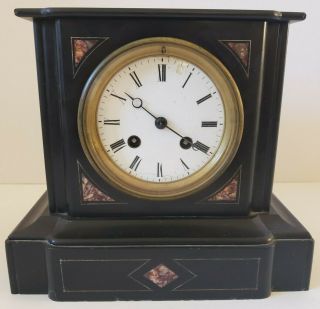 Antique Japy Freres French Victorian Black Marble Slate Mantel Clock