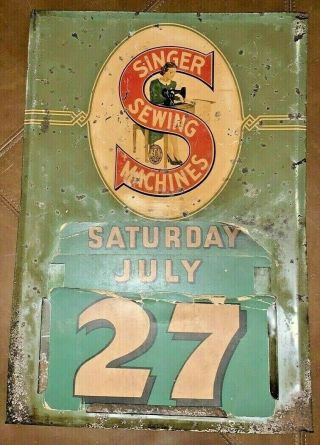Antique Singer Sewing Machine Company Sign / Perpetual Calendar Vintage Rare