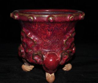 Old Chinese Song Dynasty Jun Kiln Porcelain 3 Foot Tripod Incense Burner Censer