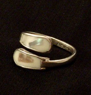 Vtg Sterling Silver - Mexico Abalone Inlay Bypass Ring Size 7.  5