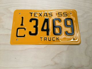 Vintage 1955 Texas Tx.  Truck License Plate Very Nicely Restored