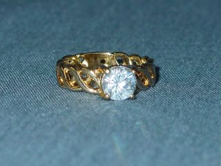 Vintage Cz Gold Electroplate Engagement Ring 1.  5 Carat Size 5.  5