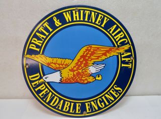 Vintage Pratt & Whitney Aircraft Dependable Engines Porcelain Sign - White Back