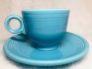 Vintage Fiesta Turquoise Teacup Saucer Set Fiestaware / Near