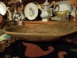 Antique Primitive Wooden Dough Trencher Bowl With Old Staple Repair