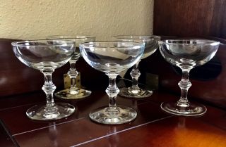 5 Vintage Mid Century Champagne Cocktail Coupes Glasses Knob Stem Stemware Bar