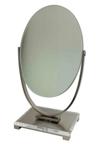 Retro 1950s Mid Century Modern Art Deco Lucite Oval Vanity Dressing Table Mirror