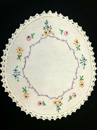 Vintage Set of 3 Hand Embroidered with Crochet Lace Trim Doilies Purple Gold 3