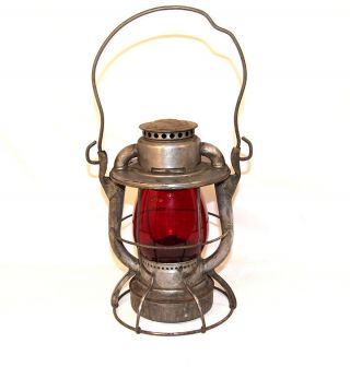Vintage Lantern Antique Dietz Vista Red Glass Railroad Light Metal