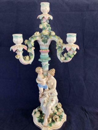 Fine Antique Dresden/ Helena Wolfsohn Porcelain Classical Candlestick.  1.  C1890