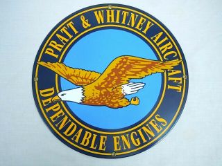 Vintage Pratt & Whitney Aircraft Dependable Engines Porcelain Sign Grey Back