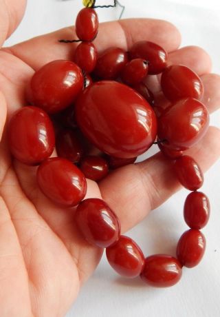 Vintage Antique Red Cherry Amber Bakelite Graduated Bead Necklace Repair 34gm