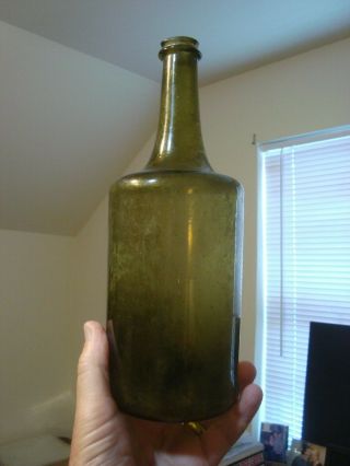Circa 1780 - 1820 Antique Olive Green Glass Pontil Wine Mallet Bottle Bottle