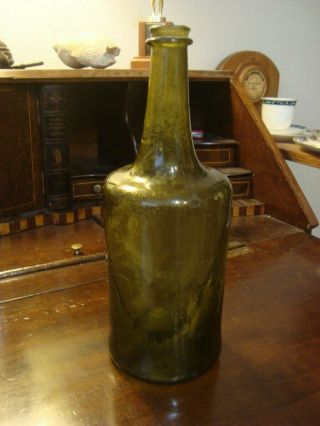 Circa 1780 - 1820 Antique Olive Green Glass Pontil Wine Mallet Bottle Bottle 3