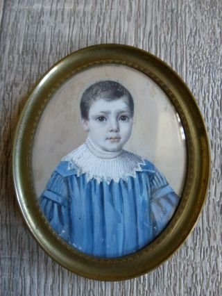 & Fine Antique Early 19th Century Young Boy Miniature Portrait 1830 