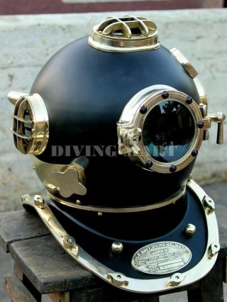 Antique Black Scuba Divers Diving Helmet Us Navy Mark V Deep Sea Marine Dive