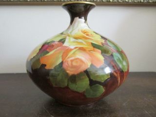 Antique Habsburg Austria Handpainted Vase Roses Signed P.  Cary Numbered